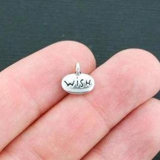 15 Wish Antique Silver Tone Charms 2 Sided - SC2453