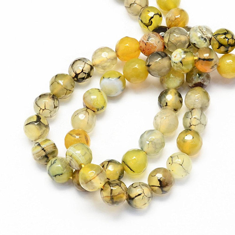 Faceted Natural Agate Beads 8mm - Marbled Yellow - 15 Beads - BD698