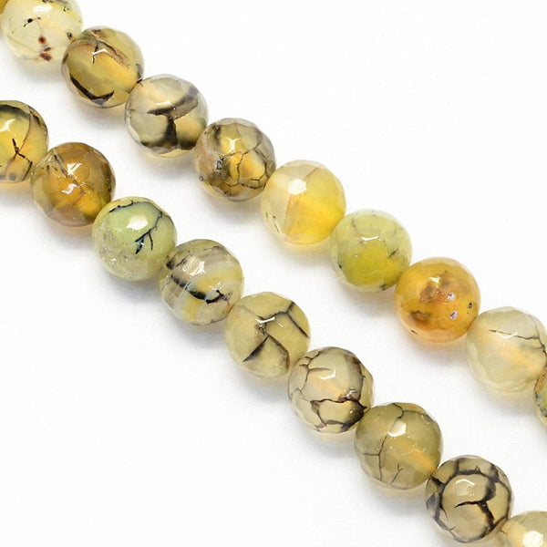 Faceted Natural Agate Beads 8mm - Marbled Yellow - 15 Beads - BD698