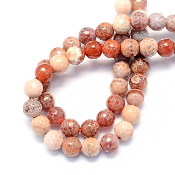 Faceted Natural Agate Beads 8mm - Autumn Brown - 15 Beads - BD708