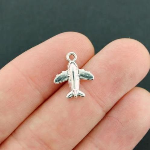 15 Airplane Antique Silver Tone Charms - SC2678