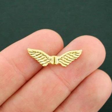 Angel Wings Spacer Metal Beads 7mm x 24mm - Gold Tone - 15 Beads - GC1231