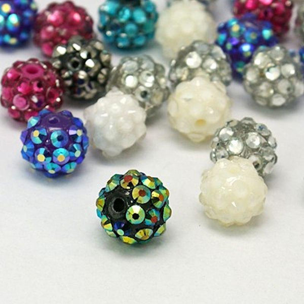 Round Resin Rhinestone Beads 12mm - Assorted Sparkle - 15 Beads - BD170