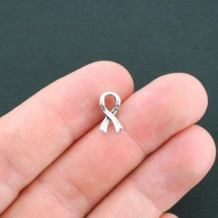 Awareness Ribbon Spacer Beads 12mm x 6mm - Silver Tone - 15 Beads - SC1690