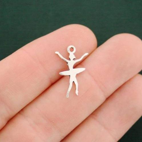 15 Ballerina Dancer Antique Silver Tone Charms 2 Sided - SC7452
