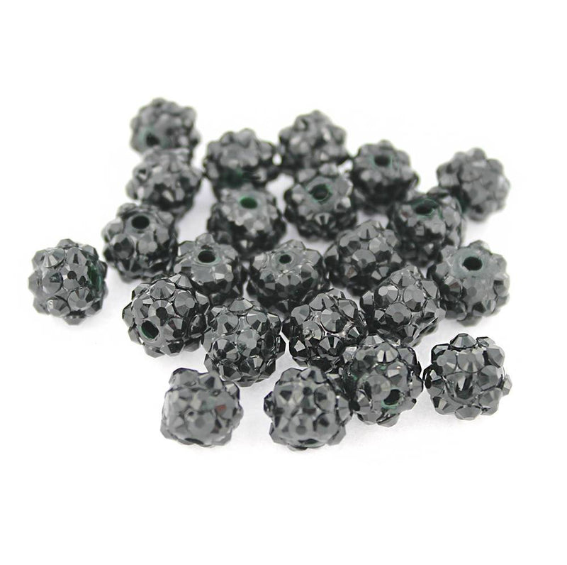 Round Resin Rhinestone Beads 10mm - Sparkle Black - 15 Beads - BD1105