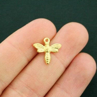 15 Bee Antique Gold Tone Charms - GC1066