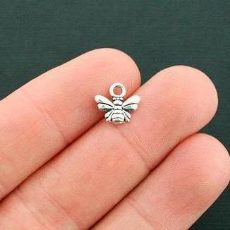 15 Bee Antique Silver Tone Charms 2 Sided - SC6480