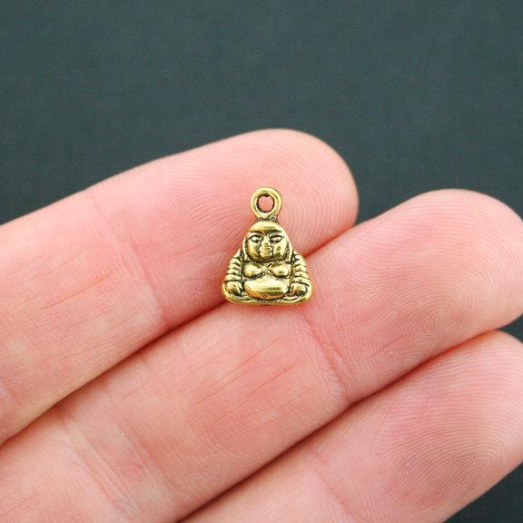 15 Buddha Antique Gold Tone Charms 2 Sided - GC606