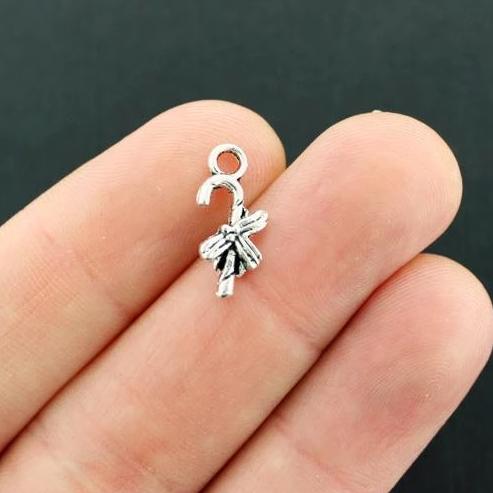 15 Candy Cane  Antique Silver Tone Charms - XC061