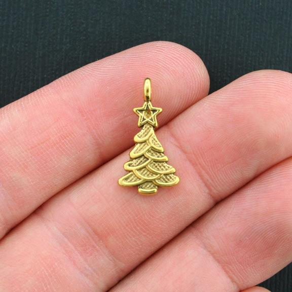 15 Christmas Tree Antique Gold Tone Charms - XC084