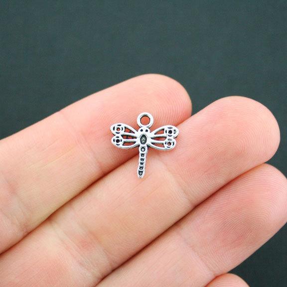 15 Dragonfly Antique Silver Tone Charms - SC4982