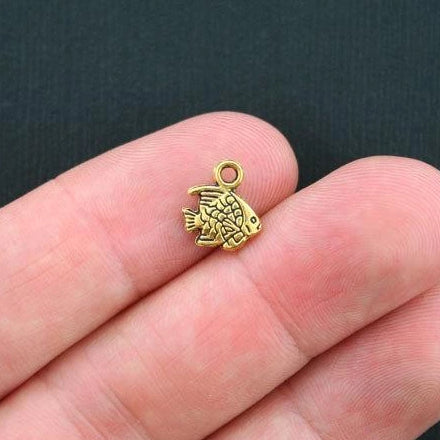 15 Fish Antique Gold Tone Charms 2 Sided - GC301