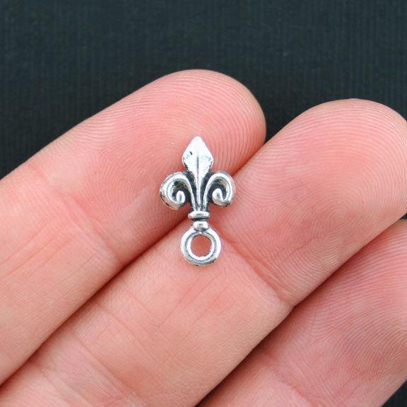 15 Fleur de Lis Antique Silver Tone Charms 2 Sided - SC3541