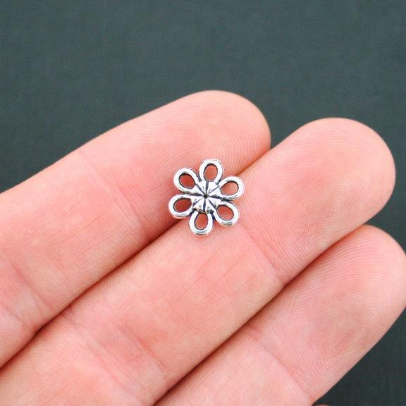 15 Flower Connector Antique Silver Tone Charms 2 Sided - SC5108