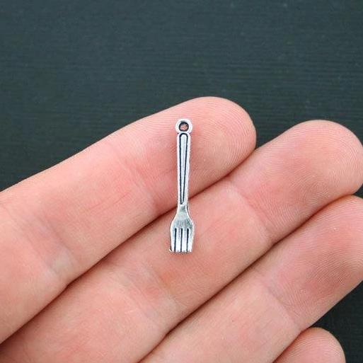 15 Fork Antique Silver Tone Charms 2 Sided - SC3407
