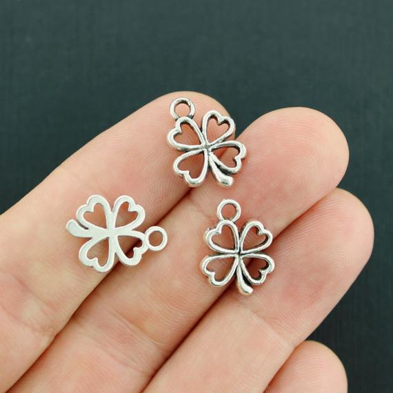 15 Four Leafed Clover Antique Silver Tone Charms - SC7706