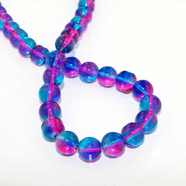 Perles de Verre Rondes 10mm - Bleu Ciel Ombre Fuschia - 15 Perles - BD809