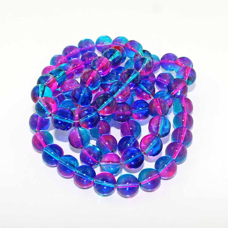 Round Glass Beads 10mm - Sky Blue with Fuschia Ombre - 15 Beads - BD809