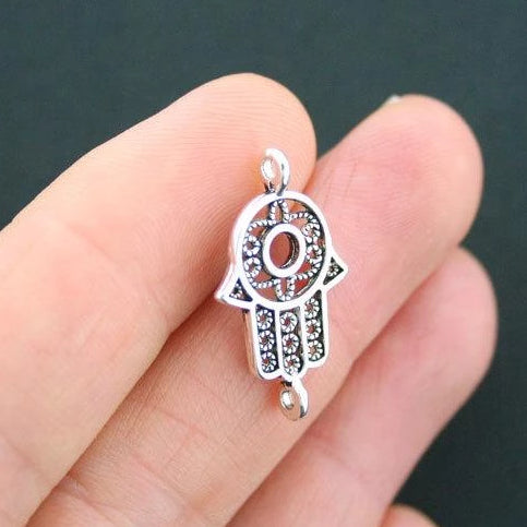 15 Hamsa Hand Connector Antique Silver Tone Charms 2 Sided - SC2245