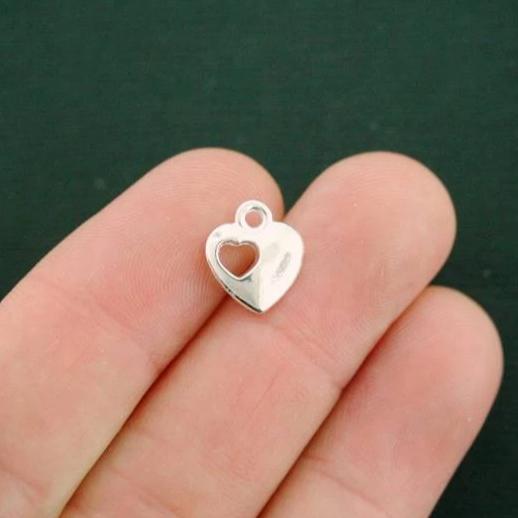 15 Heart Silver Tone Charms 2 Sided - SC7421