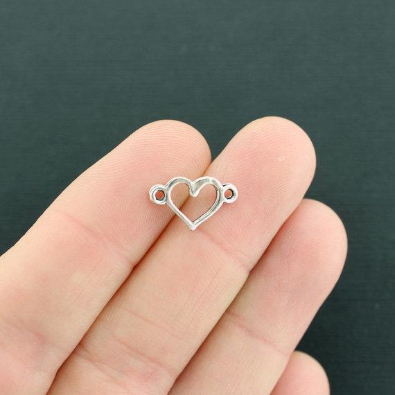 15 Heart Connector Antique Silver Tone Charms 2 Sided - SC933