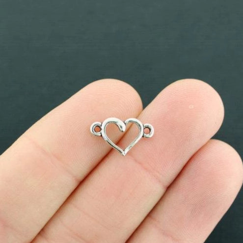 15 Heart Connector Antique Silver Tone Charms 2 Sided - SC933