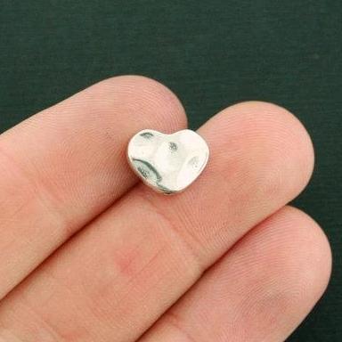 Heart Spacer Beads 9mm x 12mm x 3mm - Silver Tone - 15 Beads - SC7569
