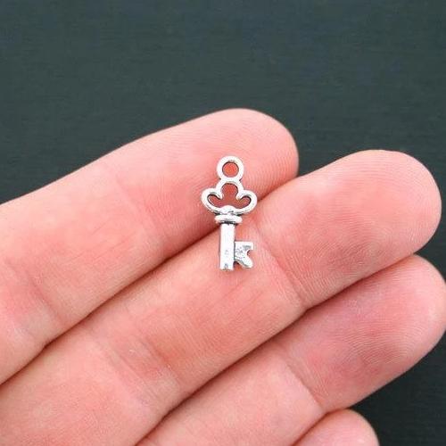 15 Key Antique Silver Tone Charms 2 Sided - SC3255