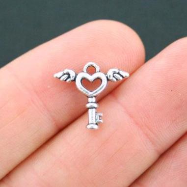 15 Key Antique Silver Tone Charms 2 Sided - SC5052