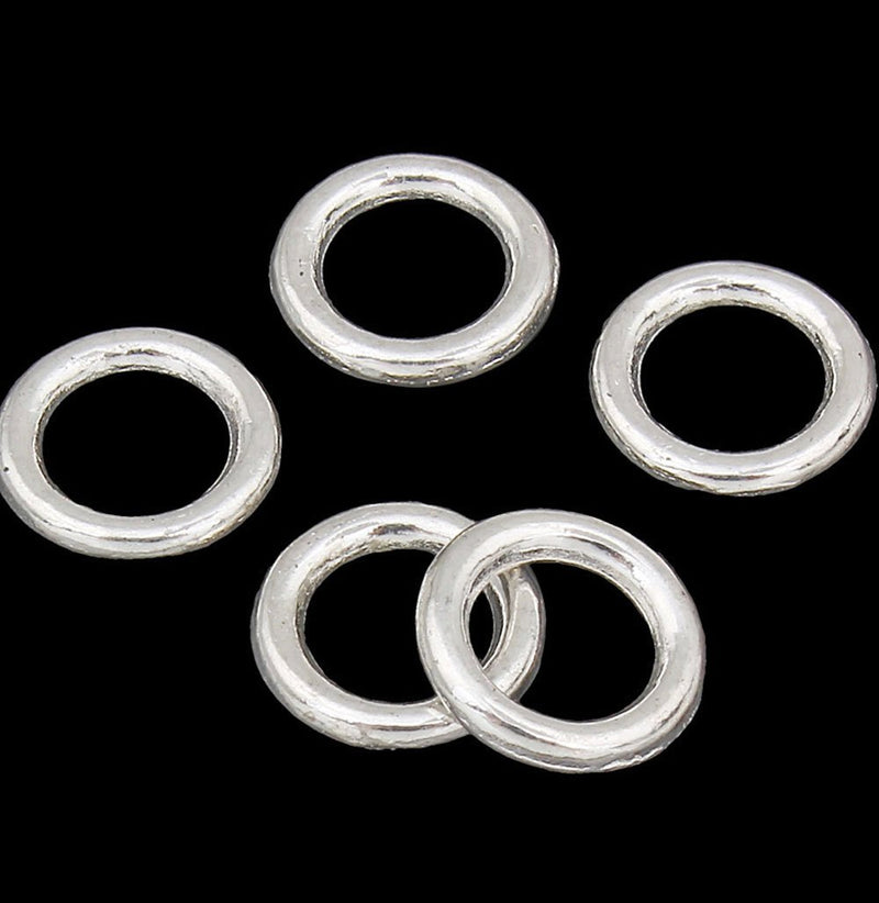 15 Linking Rings Antique Silver Tone 10mm 2 Sided - SC5434