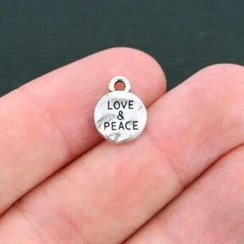 15 Love And Peace Antique Silver Tone Charms 2 Sided - SC634