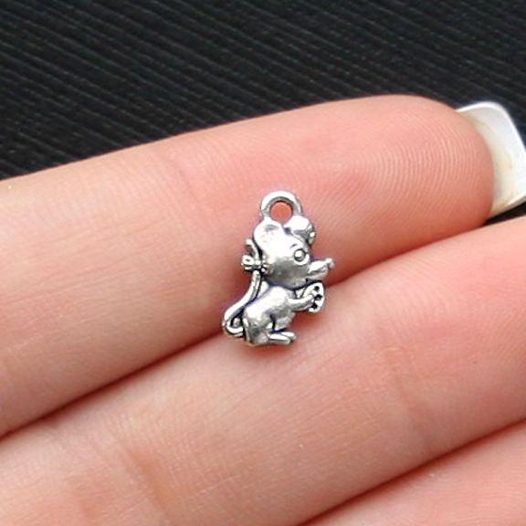 15 Mouse Antique Silver Tone Charms 2 Sided - SC1085