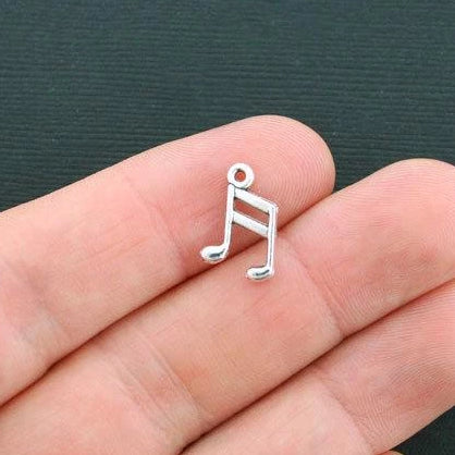 15 Music Notes Antique Silver Tone Charms 2 Sided - SC895
