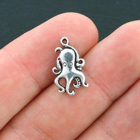 15 Octopus Antique Silver Tone Charms - SC3940