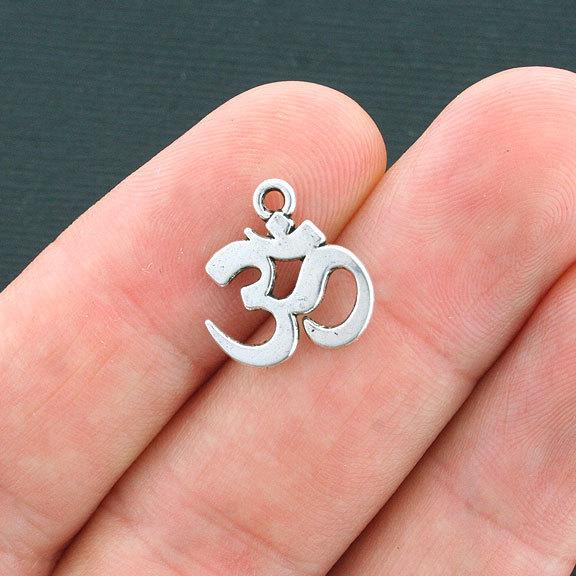 15 Om Antique Silver Tone Charms - SC3941