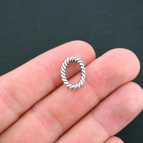 15 Oval Linking Ring Connector Charm Antique Silver Tone 2 Sided - SC1619