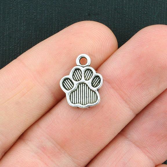 15 Paw Print Antique Silver Tone Charms - SC3896