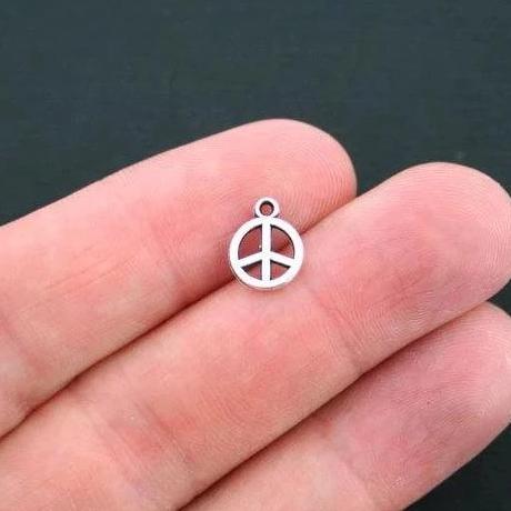 15 Peace Antique Silver Tone Charms 2 Sided - SC2957