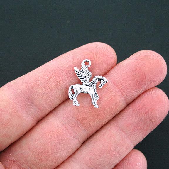 15 Pegasus Antique Silver Tone Charms 2 Sided - SC4665