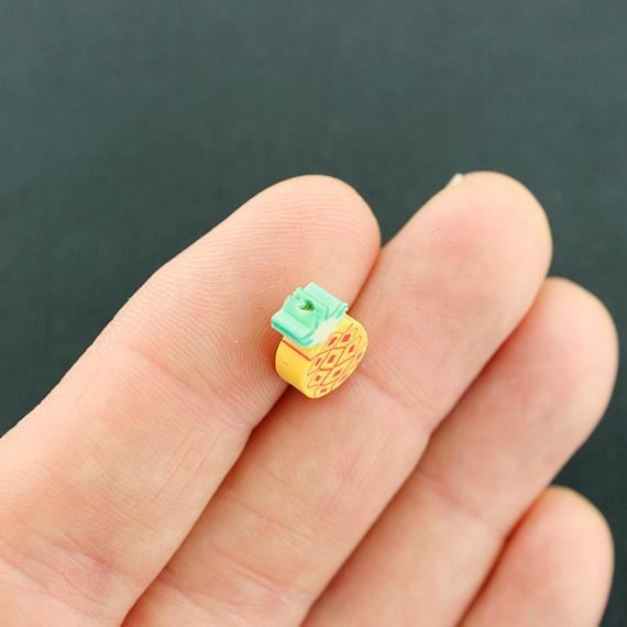 SALE Pineapple Spacer Polymer Clay Beads 13mm x 9mm - Yellow, Brown and Green  - 15 Beads - E714