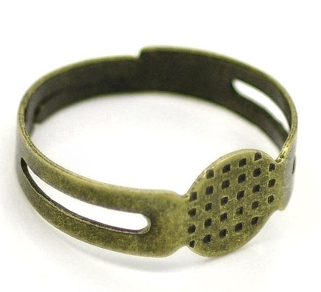 SALE Bronze Tone Adjustable Ring Bases - 17.9mm with 8mm glue pad - 15 Pieces - FD044