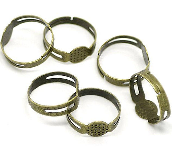 SALE Bronze Tone Adjustable Ring Bases - 17.9mm with 8mm glue pad - 15 Pieces - FD044