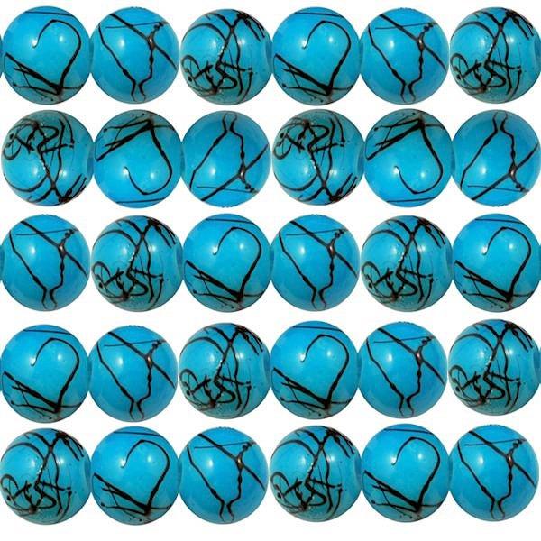 Round Glass Beads 10mm - Sea Blue With Black - 15 Beads - BD169