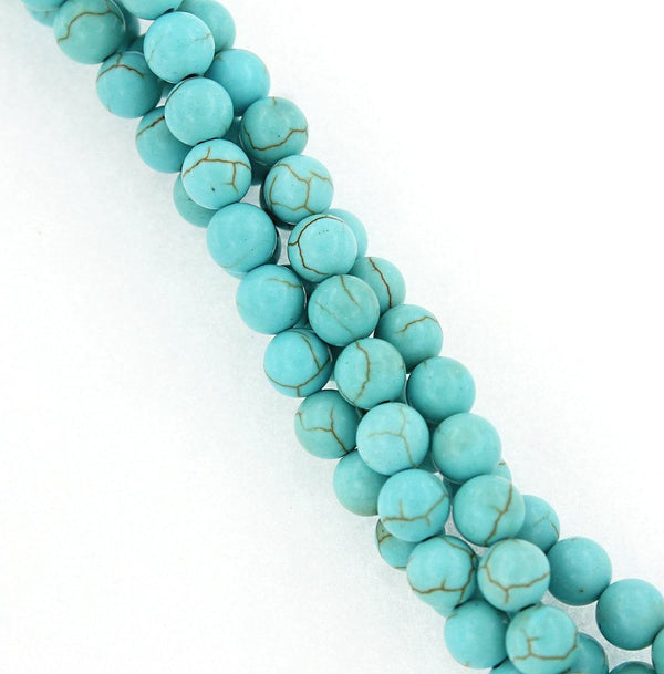Perles Rondes Sinkiang Turquoise 6mm - Finition Givrée - 15 Perles - BD946 