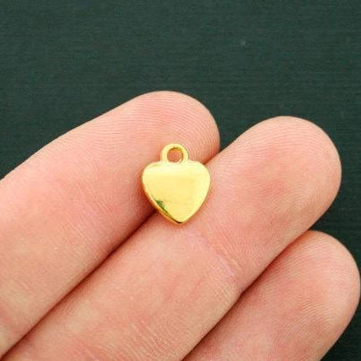 15 Heart Antique Gold Tone Charms 2 Sided - GC700