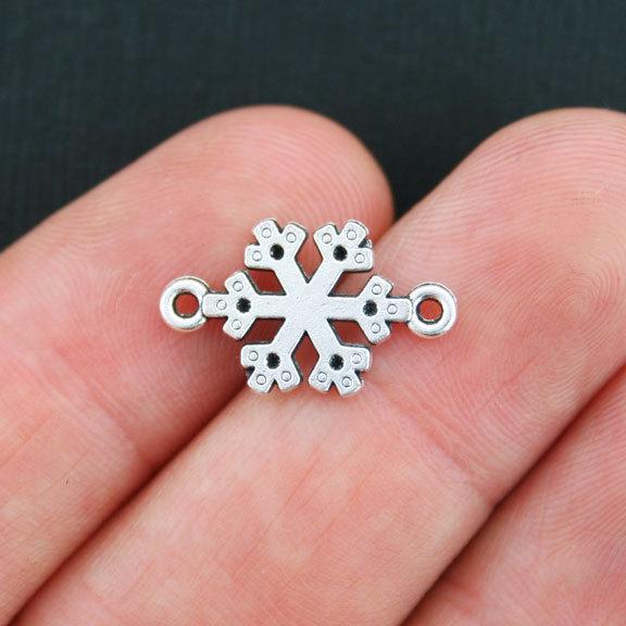 15 Snowflake Connector Antique Silver Tone Charms 2 Sided - SC3769