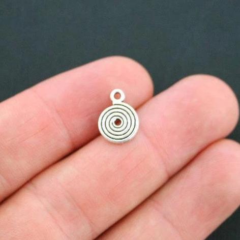 15 Spiral Antique Silver Tone Charms 2 Sided - SC4283