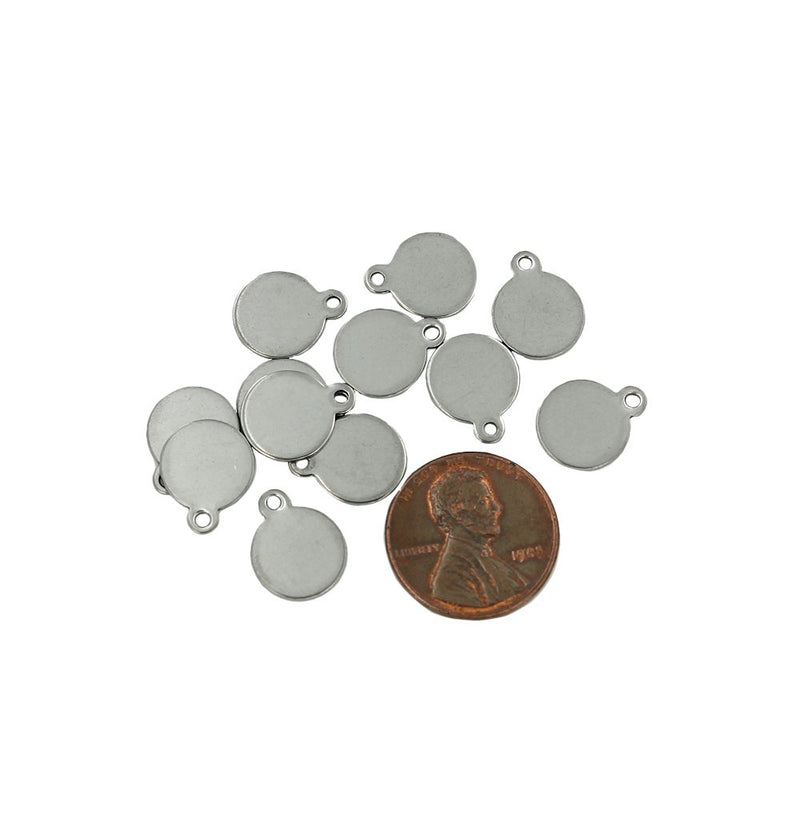 Round Stamping Tags - Silver Tone Stainless Steel - 12mm x 10mm - 15 Tags - MT692