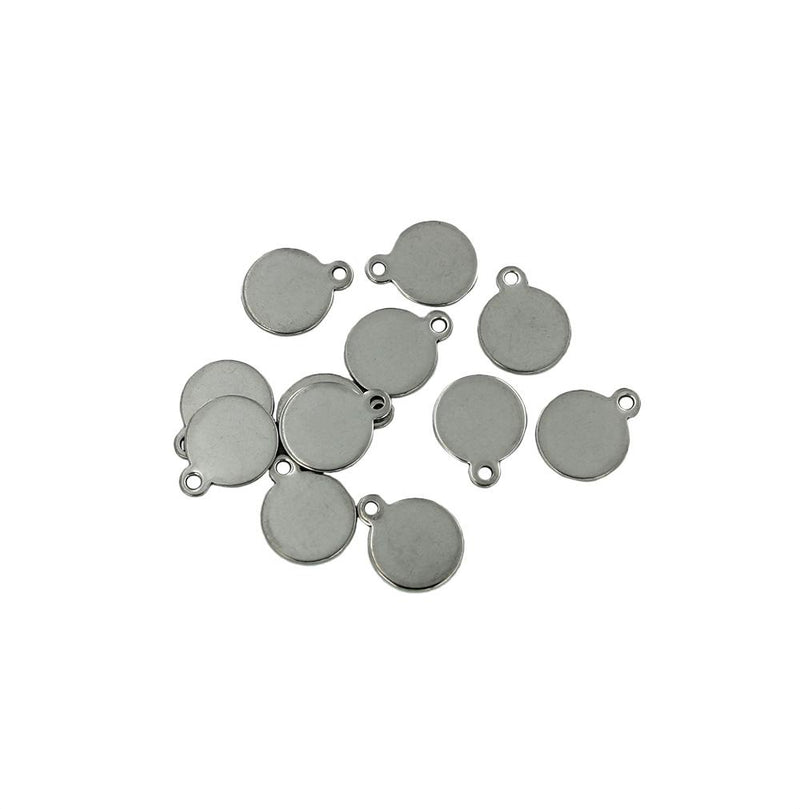 Round Stamping Tags - Silver Tone Stainless Steel - 12mm x 10mm - 15 Tags - MT692